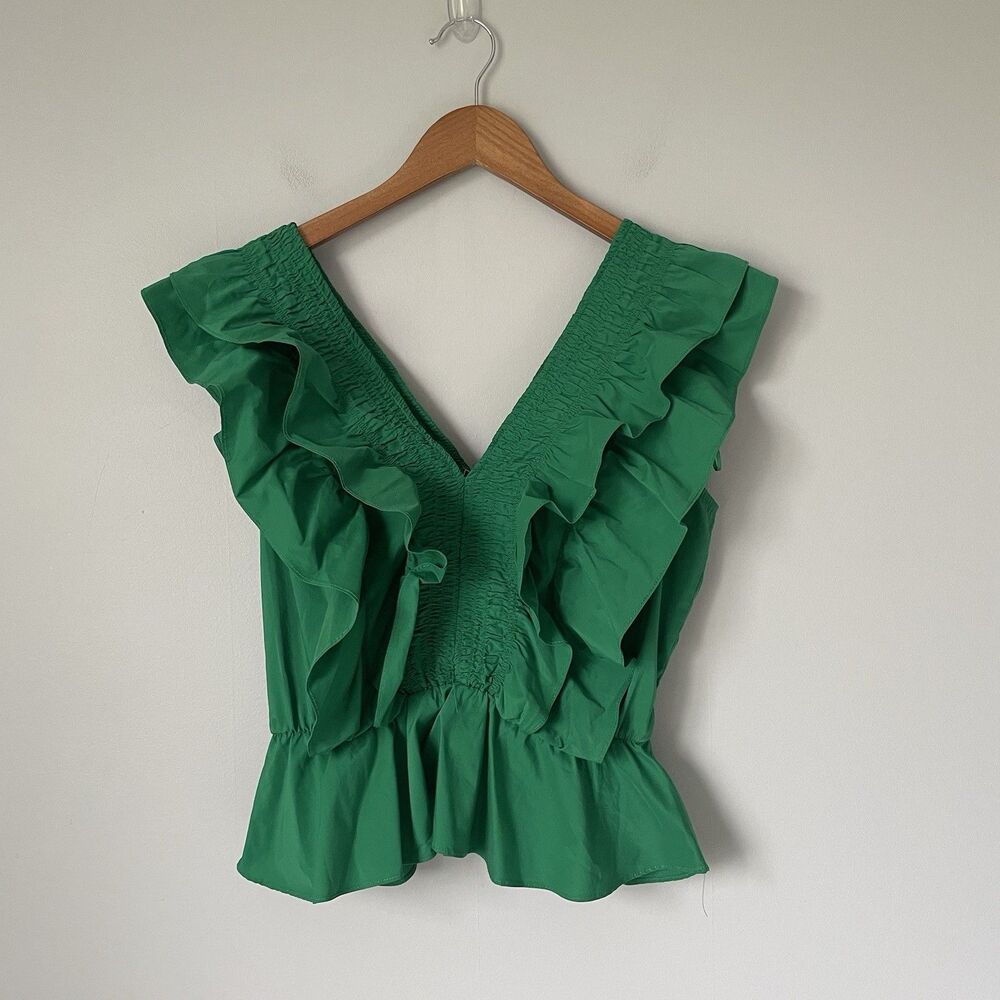 Strut & Bolt Ruffled Peplum Tank Top Blouse Cropped Green Women's Size Small